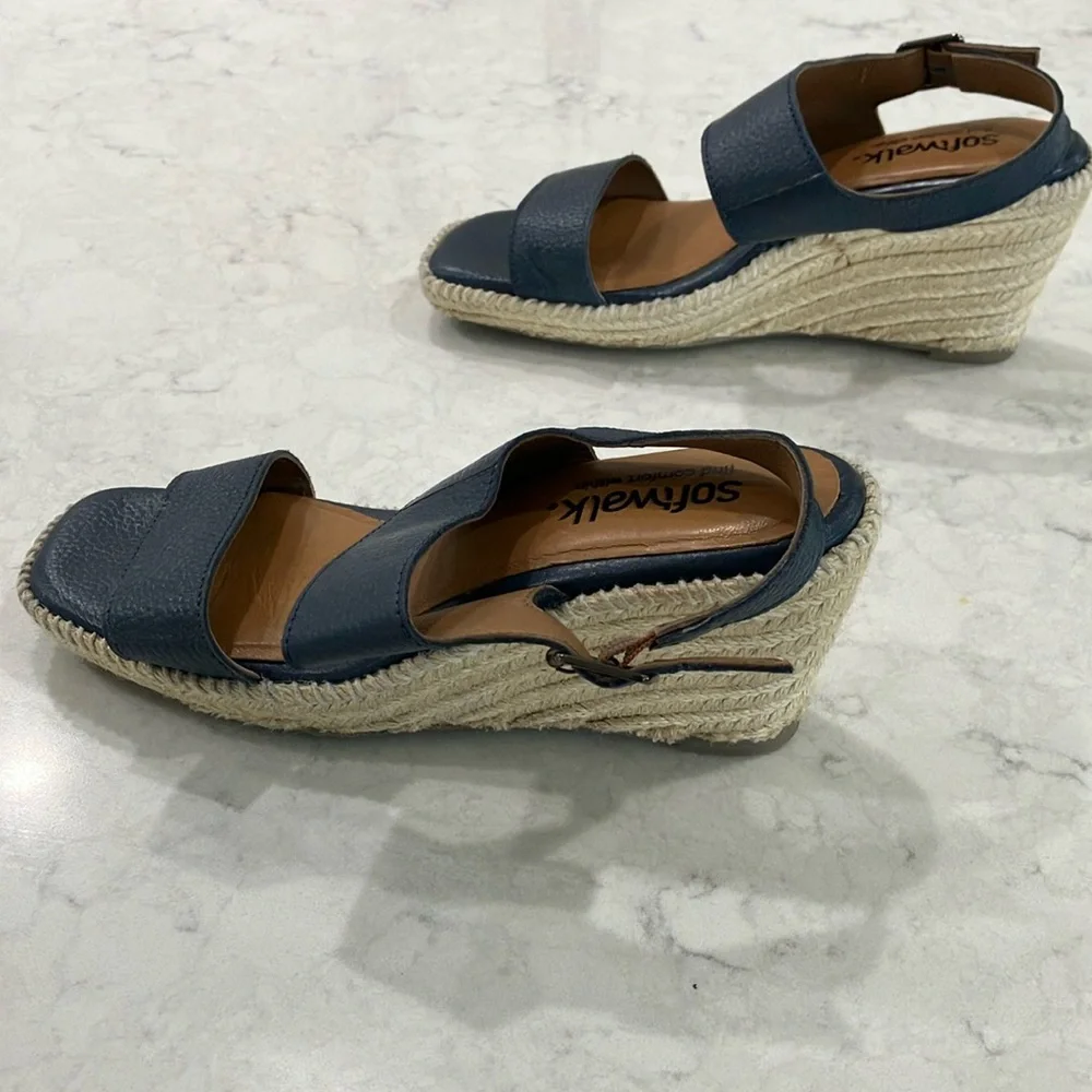 Softwalk Hartley Navy Leather Wedge‎ Espadrille Sandals W/Box Sz 7.5- EUC - Picture 10 of 15
